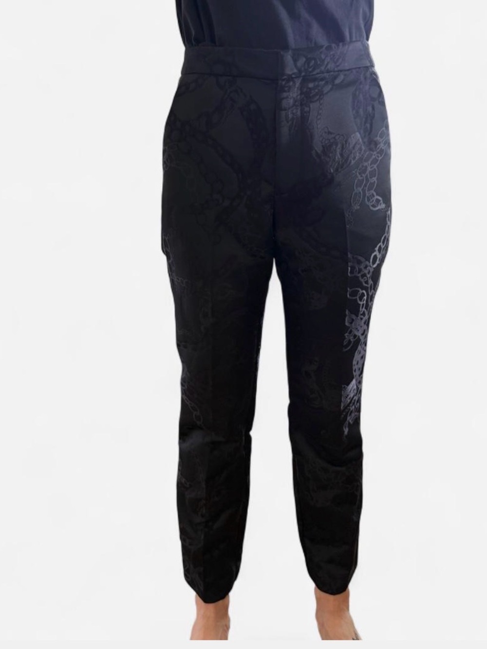 L’Agence black pants with subtle chain-link pattern